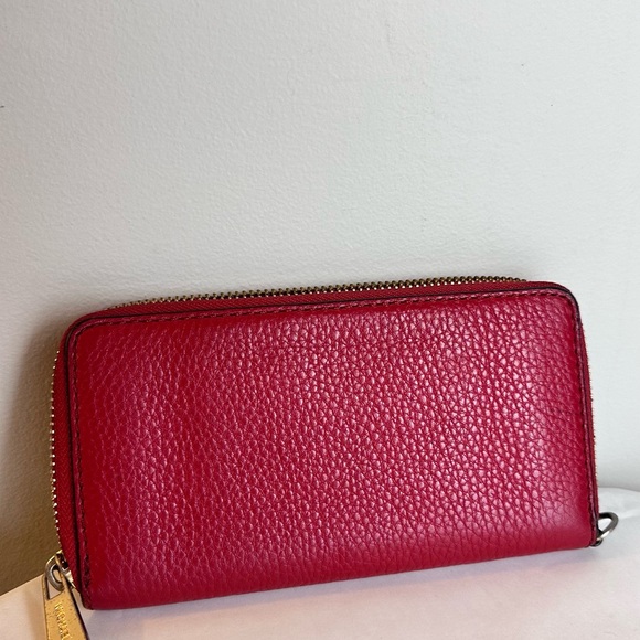 MICHAEL KORS  LARGE WALLET WRISTLET PHONE CASE FULTON RED LEATHER - Picture 4 of 5